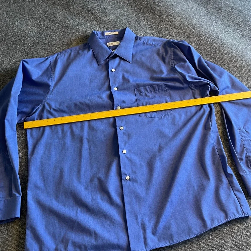 Van Heusen Mens Blue End On End Dress Shirt Wrinkle Free 17.5 36/37 Long Sleeve - Picture 5 of 6
